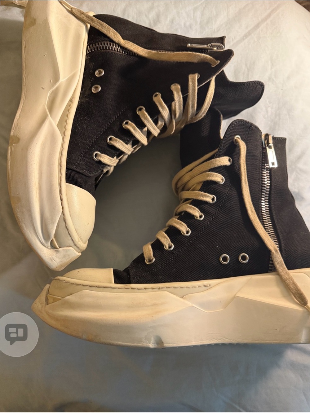 Rick Owens Black High-Top Canvas Sneakers with Cream Accents